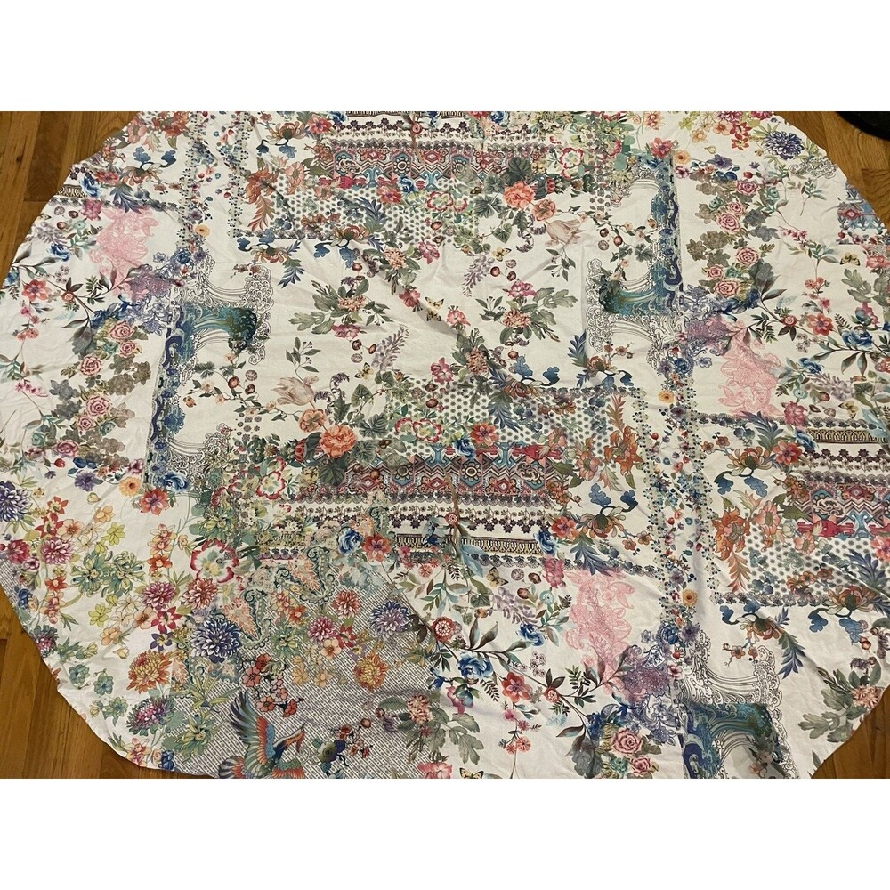 Johnny Was Tablecloth Round Flowers Boho Style 67" Linen Cotton Multicolor